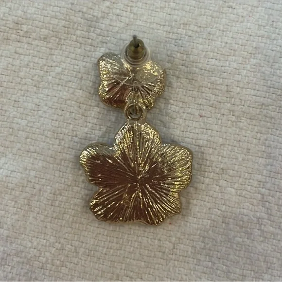 Vintage Double Flower Blue Enamel With Crystal Rhinestone Drop Earrings - Picture 5 of 8